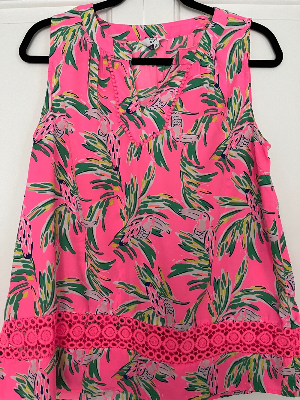 Crown & Ivy:  Hot Pink Tropical Print Sleeveless Camisole/sleeveless top